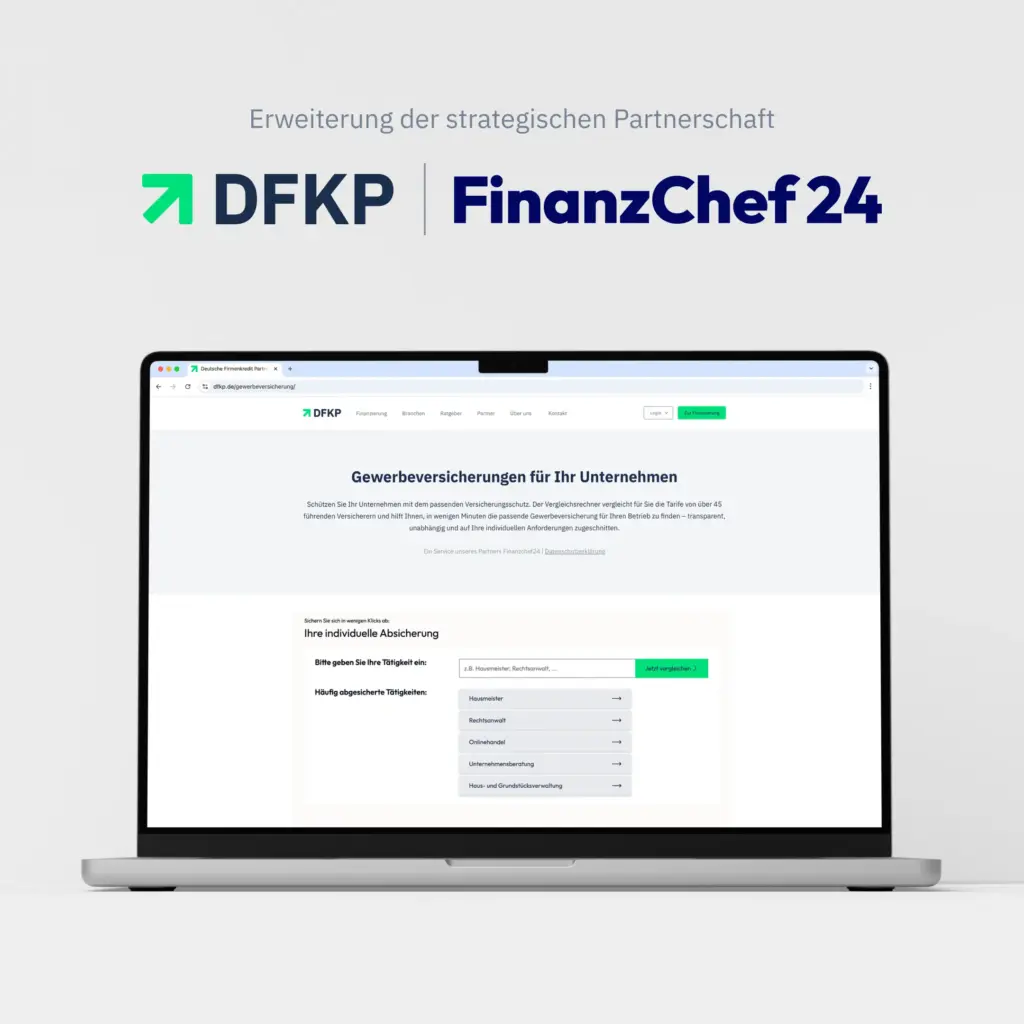 Kooperation Deutsche Firmenkredit Partner DFKP und Finanzchef24 Gewerbeversicherung Vergleichsrechner